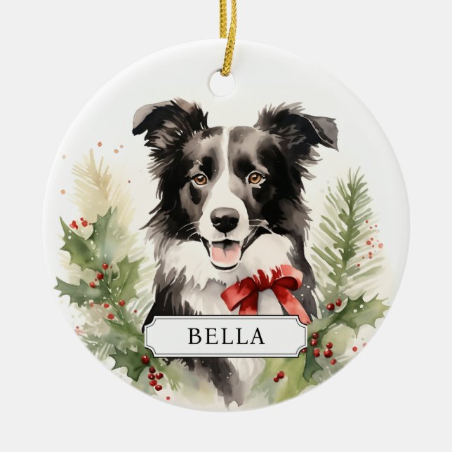 Ornamento do Círculo Cerâmico Collie de Borda (Frente)