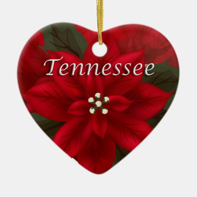 Ornamento do Coração do Tennessee Red Poinsettia (Frente)