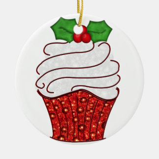 Ornamento do cupcake do Natal no vermelho