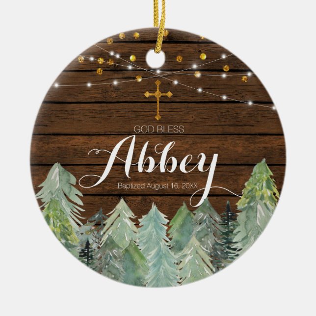 Ornamento do Deus abençoe do Batismo da Madeira ru (Frente)