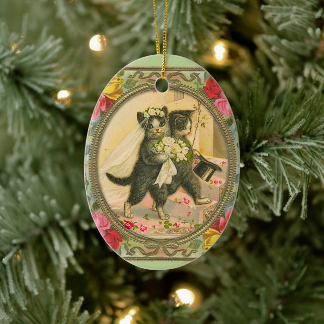 Ornamento do Dia de Casamento de Cat Bride e Groom (Árvore)