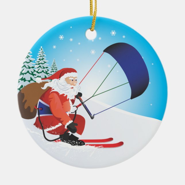 Ornamento do esqui de Snowkite do papai noel (Frente)