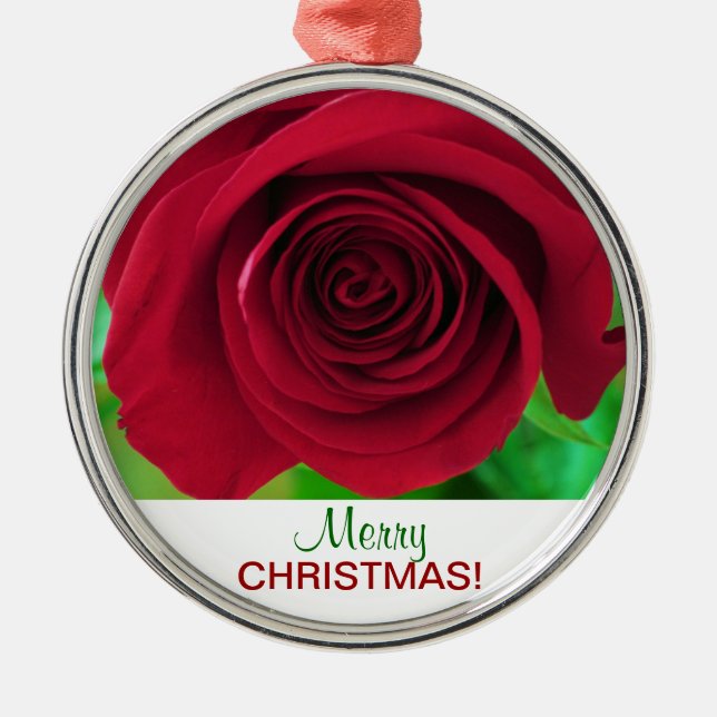 Ornamento do Feliz Natal da rosa vermelha (Frente)