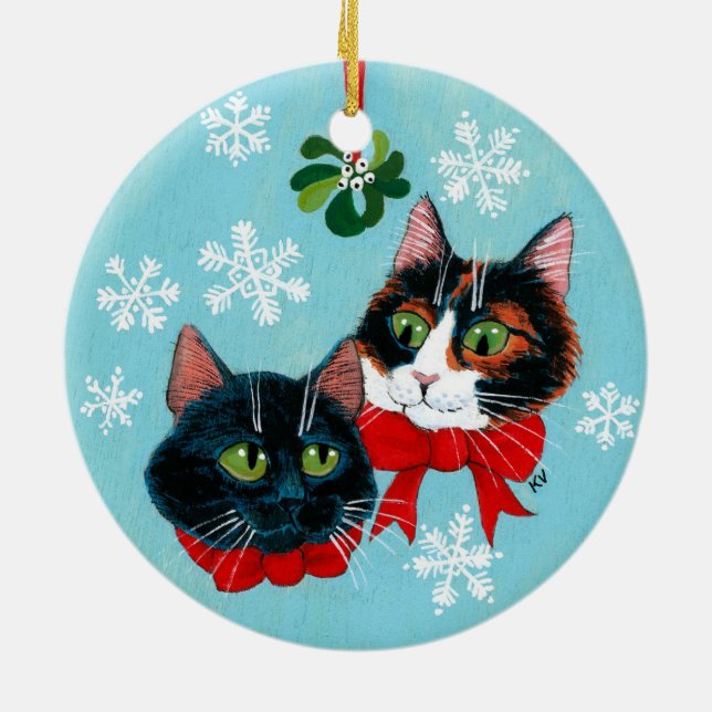 Ornamento do inverno do visco dos gatos do Natal (Traseira)