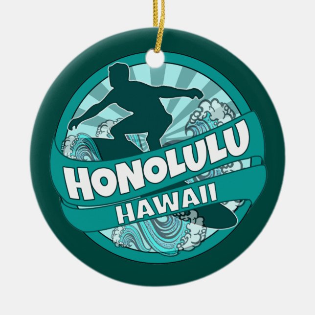 Ornamento do logotipo do surfista teal Honolulu Ha (Frente)