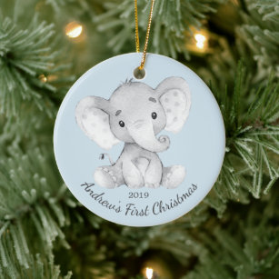 Ornamento do Primeiro Natal para Meninos Elefantes