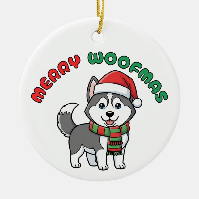 Ornamento do Rouco de Natal: Feliz Woofmas (Frente)