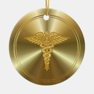 Ornamento do Símbolo Médico do Ouro Caduceus