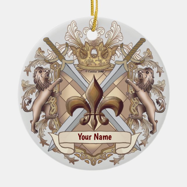 Ornamento do sobrenome Lion Griffin Shield (Frente)