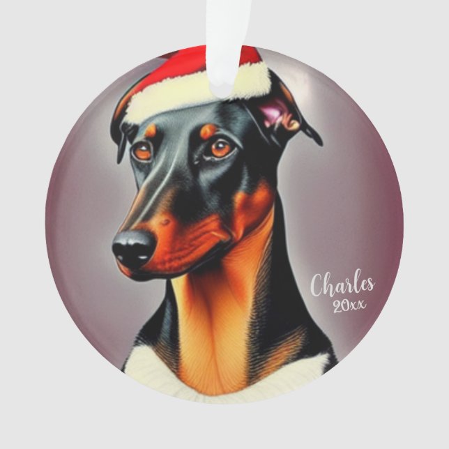 Ornamento Doberman Pinscher, Cachorro Papai noel, Natal (Frente)