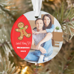 Ornamento doce XmaS gingerpão homem Texto editável - Vermelh