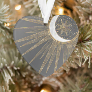 Ornamento Dodles Dourados Elegantes Sun Moon Mandala Design