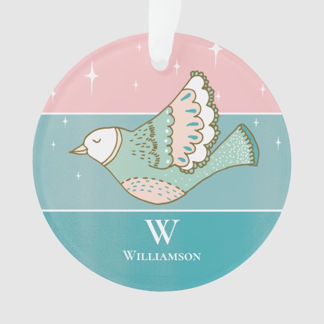 Ornamento Doença de Natal Monograma de Amor Rosa Azul (Frente)