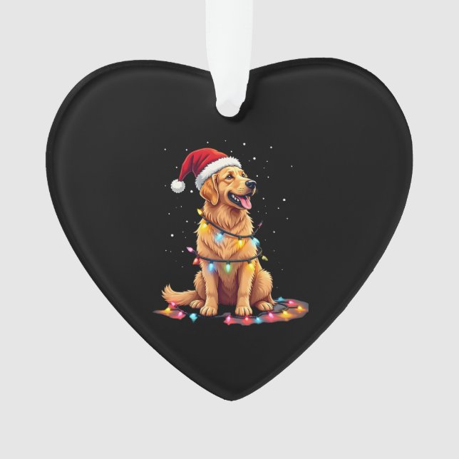 Ornamento Dog Golden Retriever Santa Christmas Xmas Lights ( (Frente)