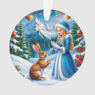 Ornamento Donzela de Neve em Cena de Floresta Invernal Com c