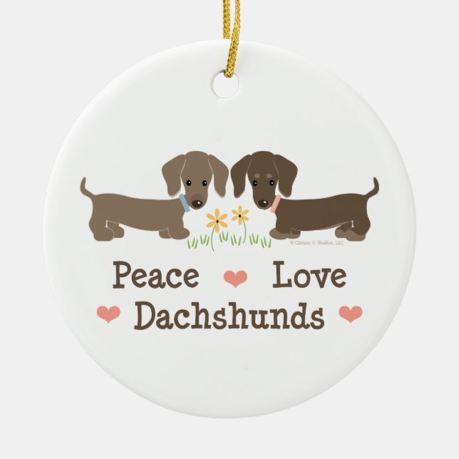Ornamento dos Dachshunds do amor da paz (Frente)