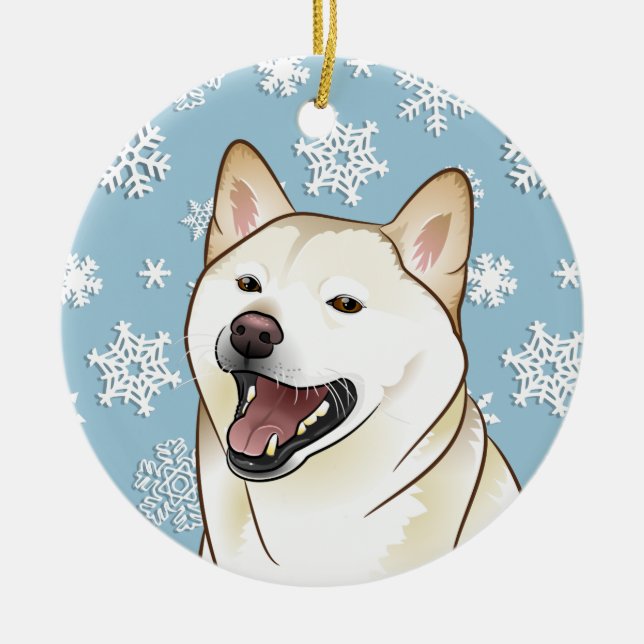 Ornamento dos flocos de neve de Shiba Inu do Feliz (Frente)