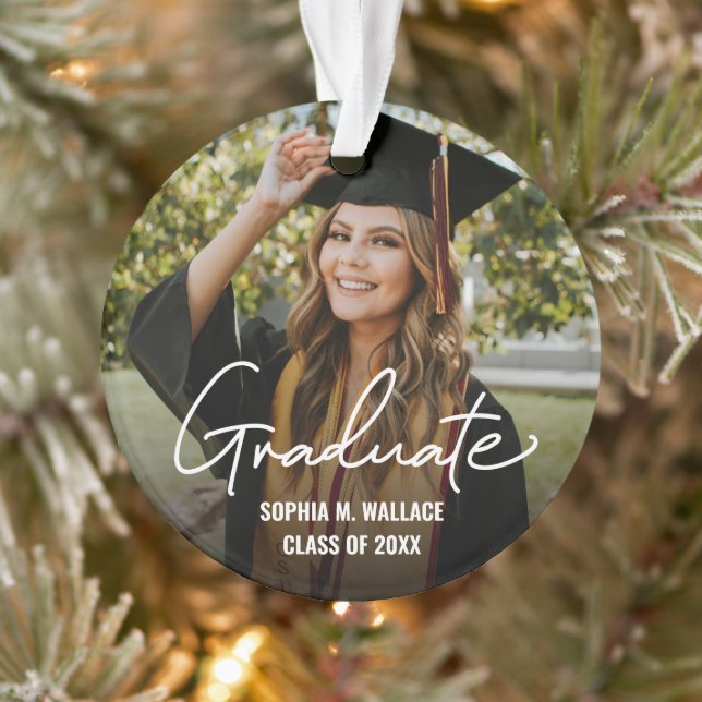Ornamento Double sided Handlettering Graduate Custom Photo (Árvore)