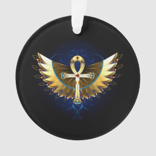 Ornamento Dourada Ankh com Asas
