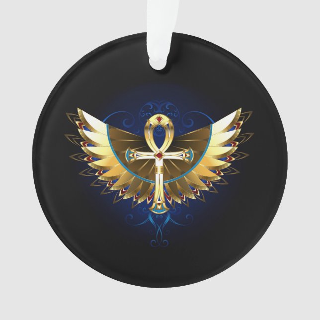 Ornamento Dourada Ankh com Asas (Frente)