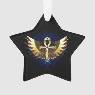 Ornamento Dourada Ankh com Asas