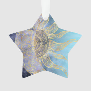 Ornamento Dourada Lua Sun Mandala Celestial Design