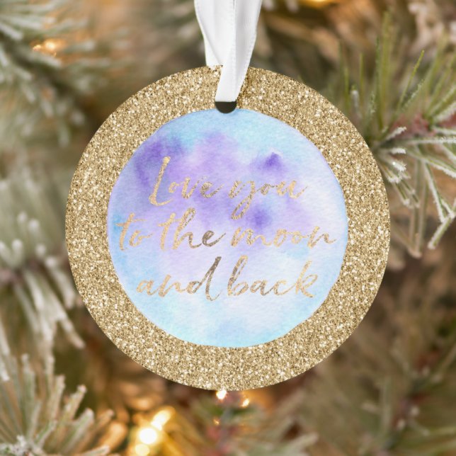 Ornamento Dourado brilho te ama à lua aquarela (Árvore)