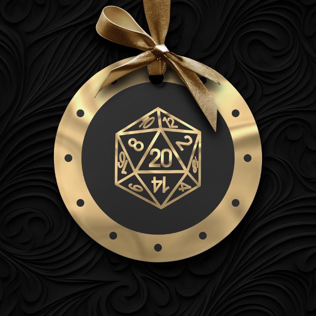 Ornamento Dourado D20 Crit | RPG Fantasy Role Player Dice (Criador carregado)