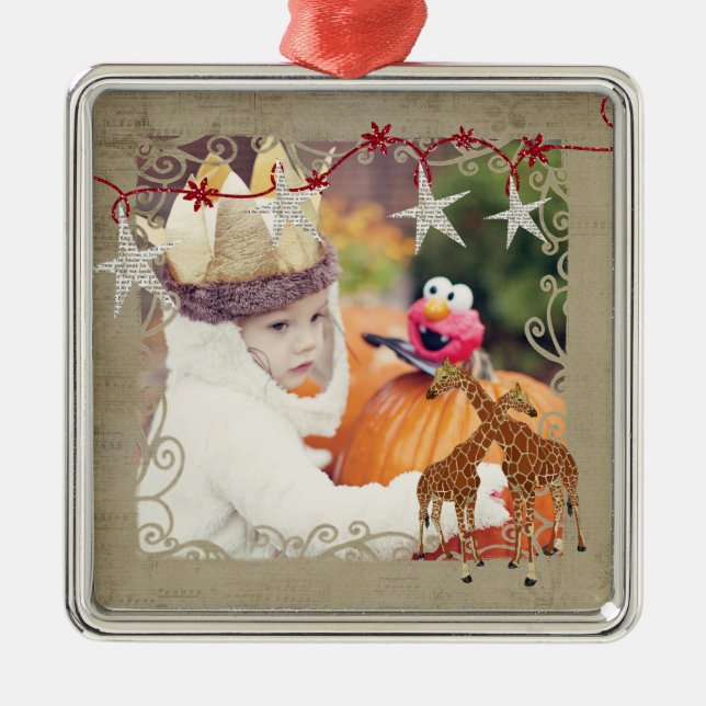 Ornamento dourado da foto da noite estrelado dos (Frente)