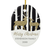 Ornamento dourado da foto dos cervos do Feliz