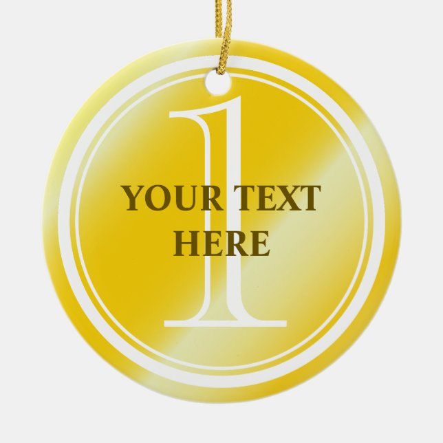 Ornamento Dourado de Medalha Cerâmica Personalizad (Frente)