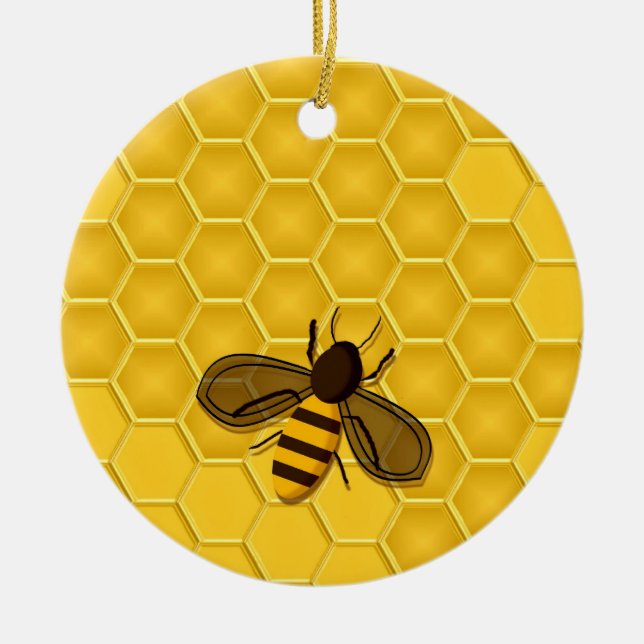 Ornamento dourado do favo de mel com abelhas (Frente)