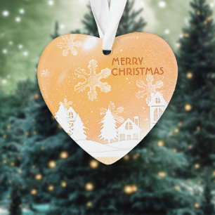 Ornamento Dourado Marrom White Snow House Natal Xmas Ano Nov