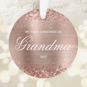 Ornamento Dourado Rosa Espelhado Meu Primeiro Natal como Avó