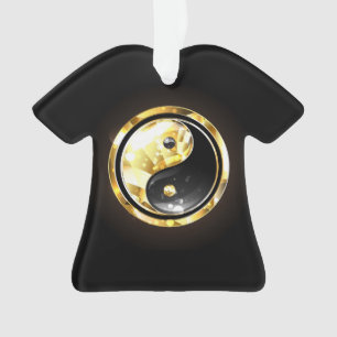Ornamento Dourado Yin Yang a preto