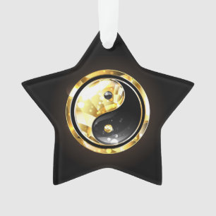 Ornamento Dourado Yin Yang a preto