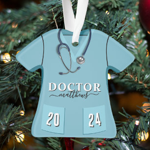 Ornamento Doutor Scrubs Blue Shirt Stethoscope Natal