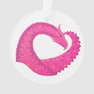 Ornamento Dragão de coração rosa quente em branco