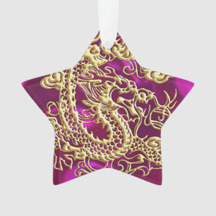 Ornamento Dragão Dourado embutido em magenta satin