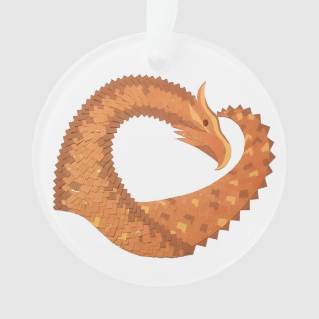 Ornamento Dragão laranja queimado em branco (Frente)
