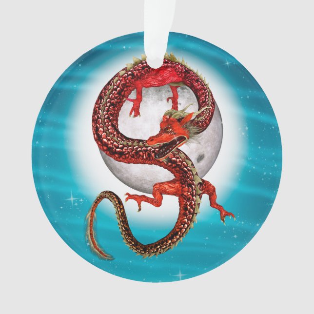 Ornamento Dragão Lua Vermelha Arte de Fantasia Celestial (Frente)