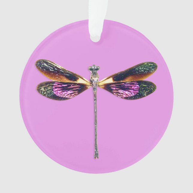 Ornamento Dragonfly - prata, ouro, roxo e preto (Frente)