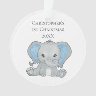 Ornamento Elefante Azul de Bebê Personalizado Natal de 1º An