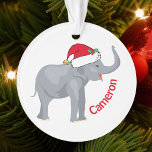 Ornamento Elefante Branco Bonito no Natal - Natal Personaliz<br><div class="desc">Bons animais de férias são minha parte favorita do Natal. Um lindo elefante branco vestindo um chapéu vermelho de Papai Noel e parecendo feliz. Este ornamento personalizado bonito me enche com o espírito natalício.</div>