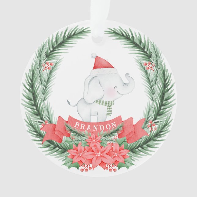 Ornamento Elefante Cute | Natal personalizado (Frente)