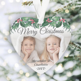 Ornamento Elegant 2 Photo Holly Greenery Merry Christmas