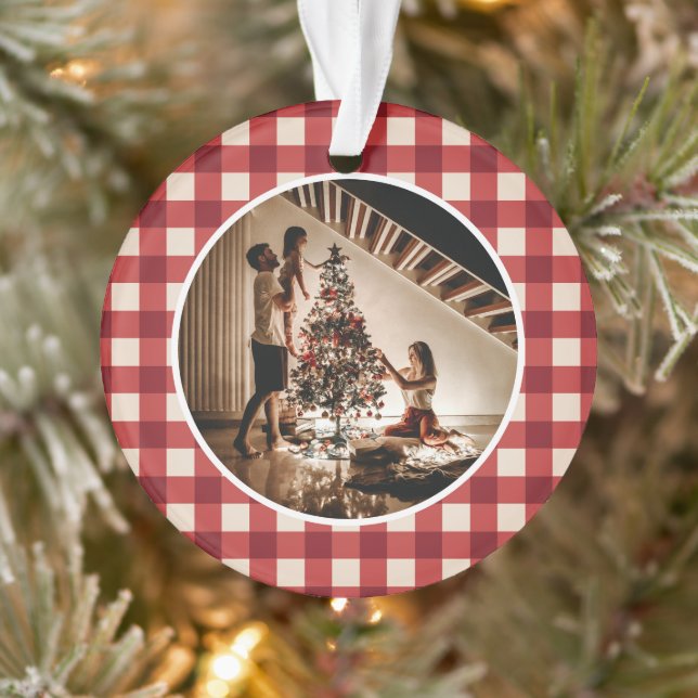 Ornamento Elegant Modern Tartan Plaid Christmas Family Photo (Árvore)