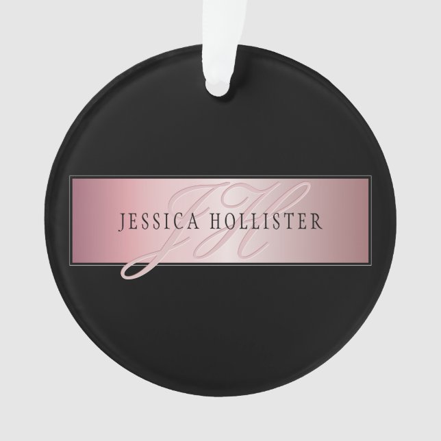 Ornamento Elegante Blush Faux Rosa Dourado | Nome e Iniciais (Frente)