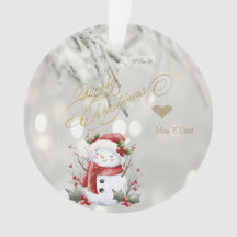 Elegante Coração de Brilho Dourado Boneco de Neve