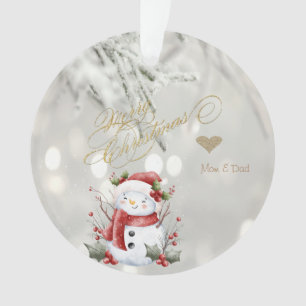 Ornamento Elegante Dourado Glitter Heart Snowman